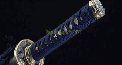1095 Kohlenstoffstahl Katana Blaue Klinge Japanisches Samurai-Schwert Full Tang Schwarz 