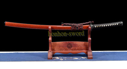 Wootz Steel Clay Tempered Katana Japanese Samurai Sword Battle Ready Red