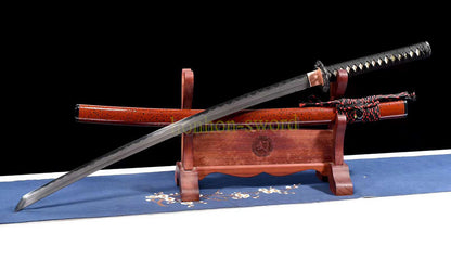 Wootz Steel Clay Tempered Katana Japanese Samurai Sword Battle Ready Red