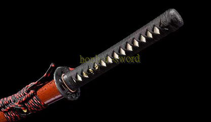 Wootz Steel Clay Tempered Katana Japanese Samurai Sword Battle Ready Red