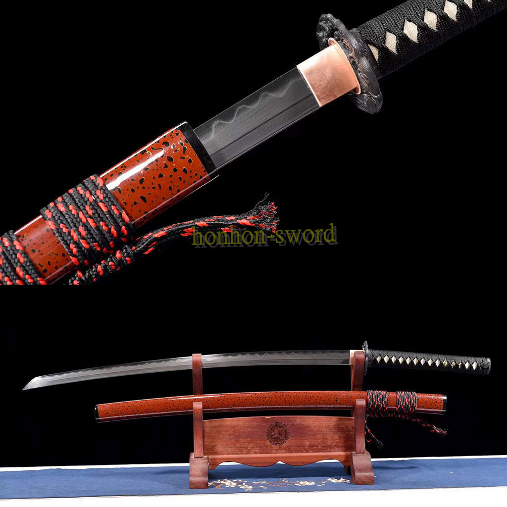 Wootz Steel Clay Tempered Katana Japanese Samurai Sword Battle Ready Red