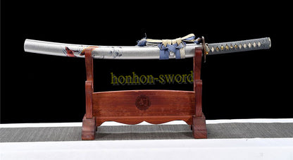 T10 Steel Clay Tempered Wakizashi Hadori Polishing Japanese Samurai Sword for Battle Grey