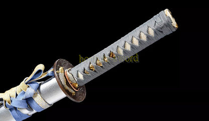 T10 Steel Clay Tempered Wakizashi Hadori Polishing Japanese Samurai Sword for Battle Grey