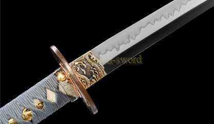 T10 Steel Clay Tempered Wakizashi Hadori Polishing Japanese Samurai Sword for Battle Grey