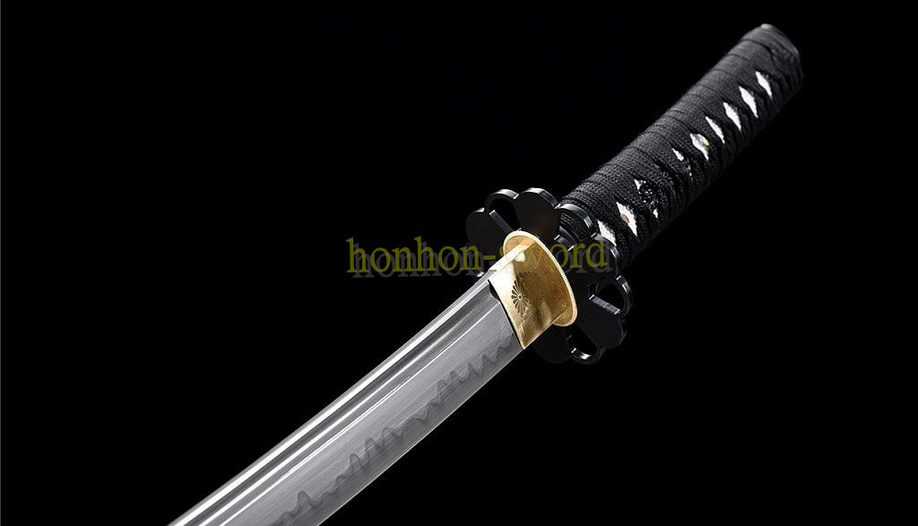 T10 Steel Clay Tempered Wakizashi Japanese Samurai Sword for Battle with Bo-hi Red