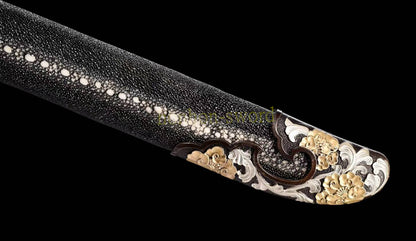 61 inch Wootz Steel Clay Tempered Miao Dao Chinese Traditional Dao Sword Full Rayskin Sheath Black