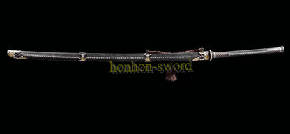 61 inch Wootz Steel Clay Tempered Miao Dao Chinese Traditional Dao Sword Full Rayskin Sheath Black