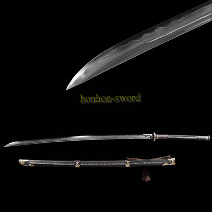61 inch Wootz Steel Clay Tempered Miao Dao Chinese Traditional Dao Sword Full Rayskin Sheath Black