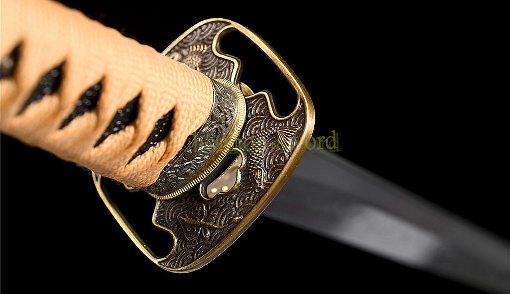 T10 Steel Clay Tempered Tanto Japanese Chokuto Samurai Short Sword KAMASU-Kissaki Gold