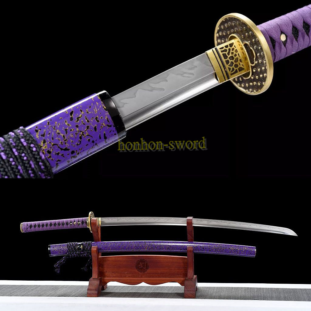 Katana à lame bleue en acier à haute teneur en carbone 1095, épée de samouraï japonais, épée complète noire 