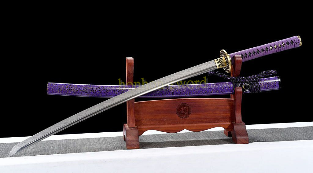 Katana à lame bleue en acier à haute teneur en carbone 1095, épée de samouraï japonais, épée complète noire 
