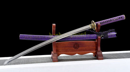 Katana à lame bleue en acier à haute teneur en carbone 1095, épée de samouraï japonais, épée complète noire 