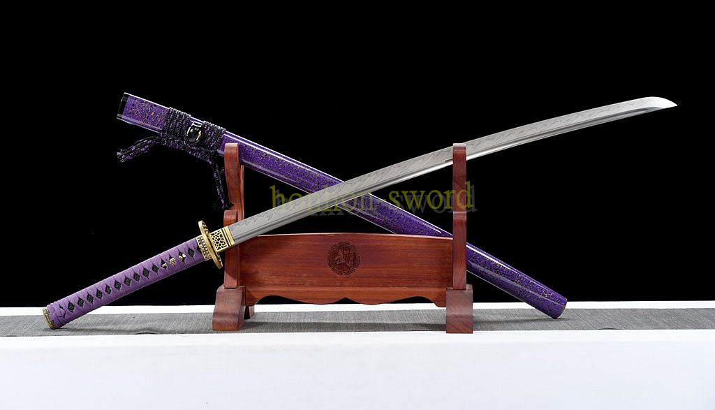 Katana à lame bleue en acier à haute teneur en carbone 1095, épée de samouraï japonais, épée complète noire 