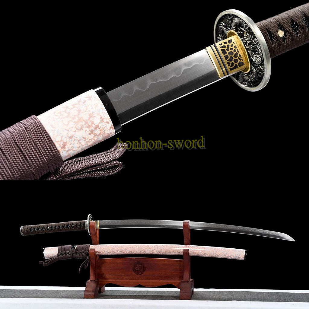 Katana à lame bleue en acier à haute teneur en carbone 1095, épée de samouraï japonais, épée complète noire 