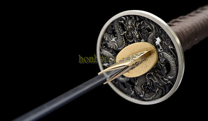 Katana à lame bleue en acier à haute teneur en carbone 1095, épée de samouraï japonais, épée complète noire 