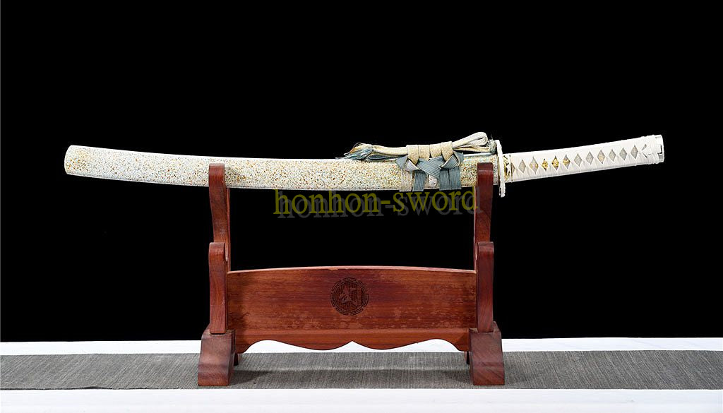 Unokubi Zukuri T10 Steel Clay Tempered Wakizashi Japanese Samurai Sword White