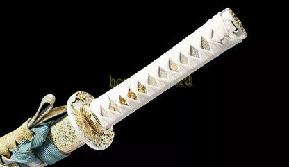 Unokubi Zukuri T10 Steel Clay Tempered Wakizashi Japanese Samurai Sword White