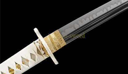 Unokubi Zukuri T10 Steel Clay Tempered Wakizashi Japanese Samurai Sword White