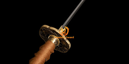 L6 Steel Clay Tempered Real Hamon Katana Japanese Samurai Sword Battle Ready Brown