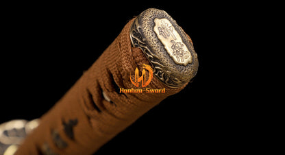 L6 Steel Clay Tempered Real Hamon Katana Japanese Samurai Sword Battle Ready Brown