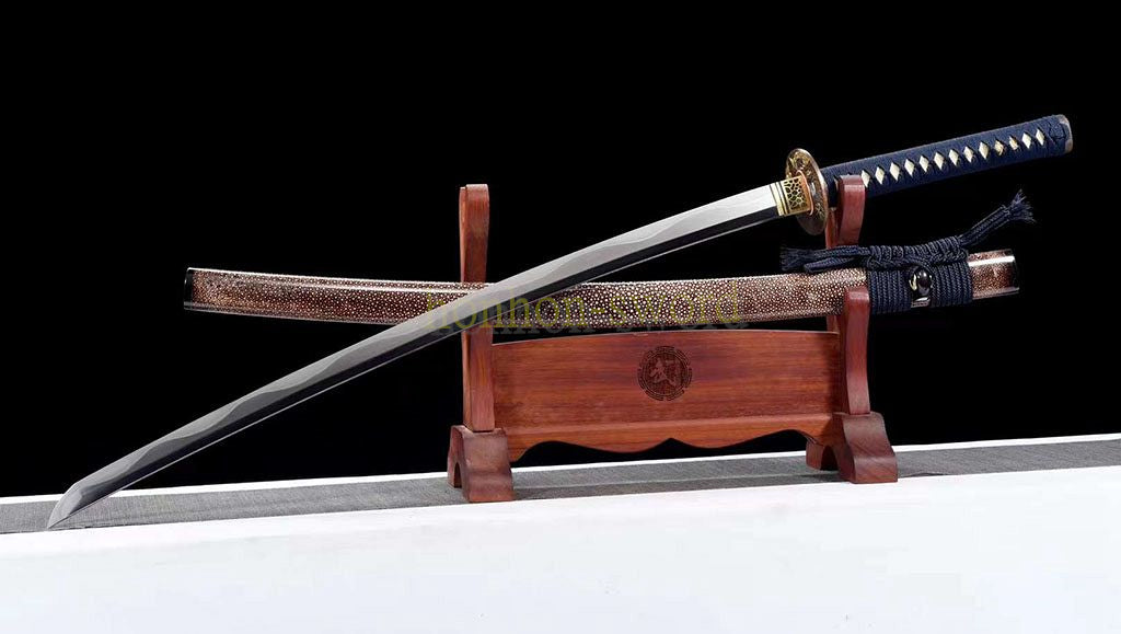 1095 Kohlenstoffstahl Katana Blaue Klinge Japanisches Samurai-Schwert Full Tang Schwarz 