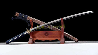 1095 Kohlenstoffstahl Katana Blaue Klinge Japanisches Samurai-Schwert Full Tang Schwarz 