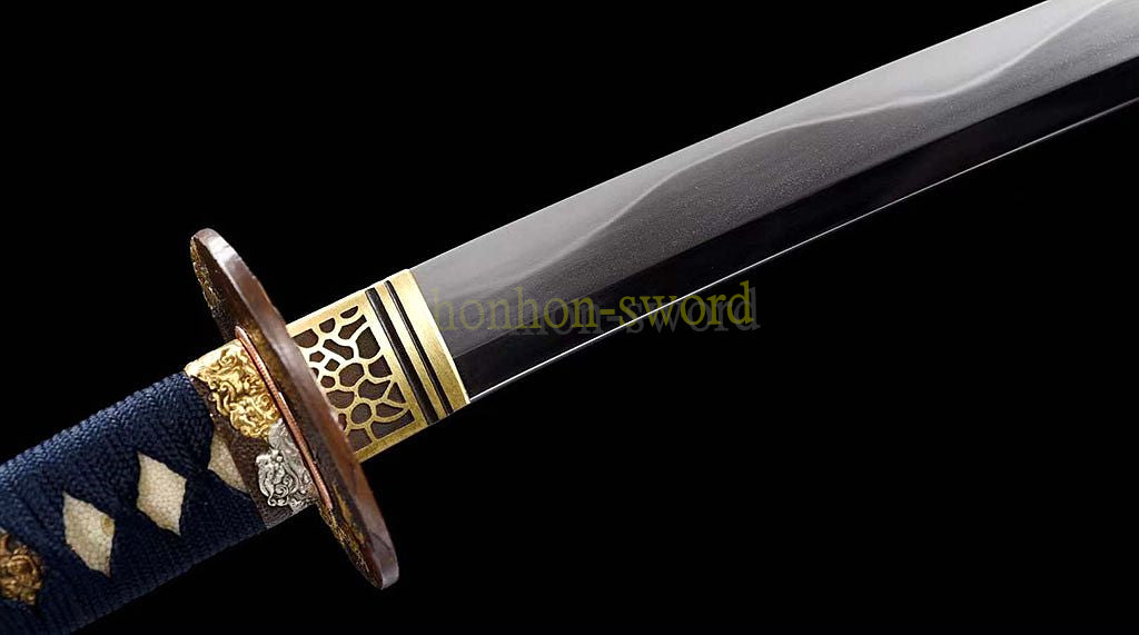 1095 Kohlenstoffstahl Katana Blaue Klinge Japanisches Samurai-Schwert Full Tang Schwarz 