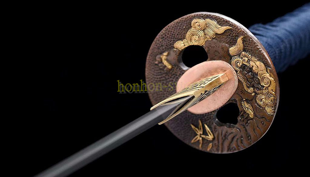 1095 Kohlenstoffstahl Katana Blaue Klinge Japanisches Samurai-Schwert Full Tang Schwarz 