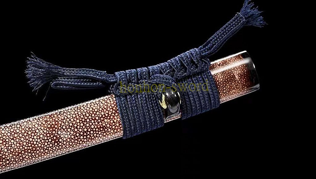 1095 Kohlenstoffstahl Katana Blaue Klinge Japanisches Samurai-Schwert Full Tang Schwarz 