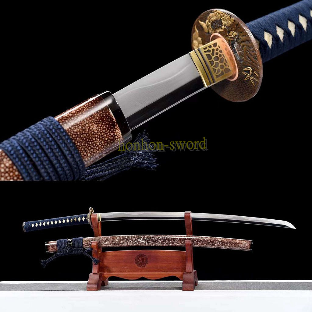1095 Kohlenstoffstahl Katana Blaue Klinge Japanisches Samurai-Schwert Full Tang Schwarz 