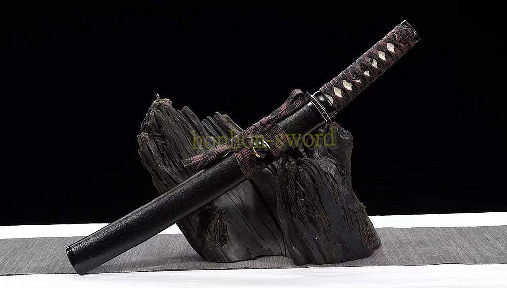 1095 Kohlenstoffstahl Katana Blaue Klinge Japanisches Samurai-Schwert Full Tang Schwarz 