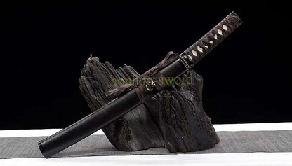 1095 Kohlenstoffstahl Katana Blaue Klinge Japanisches Samurai-Schwert Full Tang Schwarz 