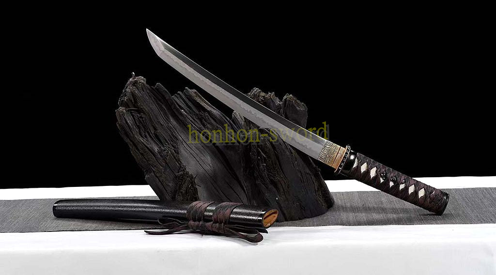1095 Kohlenstoffstahl Katana Blaue Klinge Japanisches Samurai-Schwert Full Tang Schwarz 