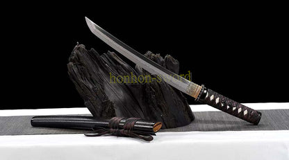 1095 Kohlenstoffstahl Katana Blaue Klinge Japanisches Samurai-Schwert Full Tang Schwarz 