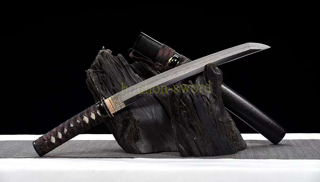 1095 Kohlenstoffstahl Katana Blaue Klinge Japanisches Samurai-Schwert Full Tang Schwarz 