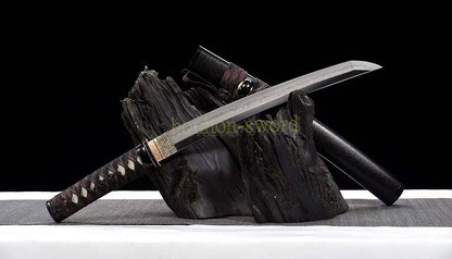 1095 Kohlenstoffstahl Katana Blaue Klinge Japanisches Samurai-Schwert Full Tang Schwarz 