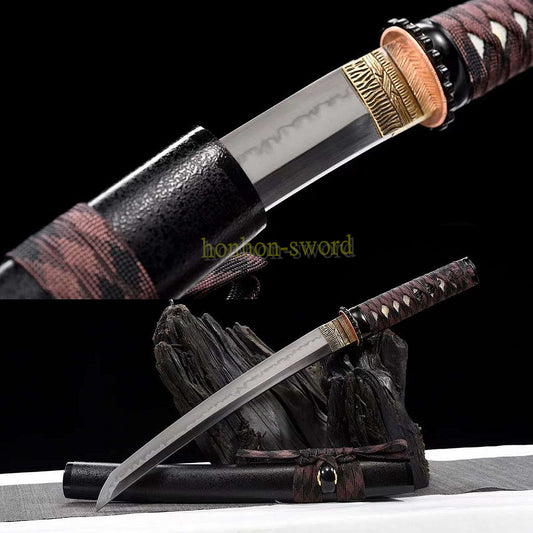 Hadori Polishing T10 Steel Clay Tempered Tanto Japanese Samurai Short Sword Black