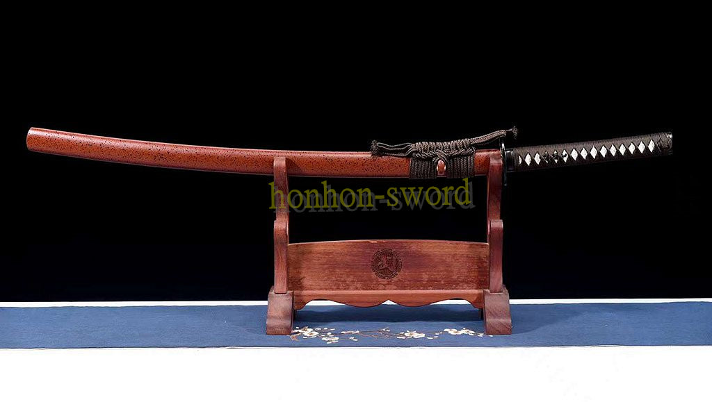 T10 Steel Clay Tempered Real Hamon Katana Japanese Samurai Sword Battle Ready Red
