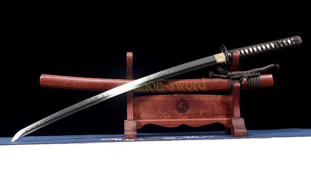 T10 Steel Clay Tempered Real Hamon Katana Japanese Samurai Sword Battle Ready Red