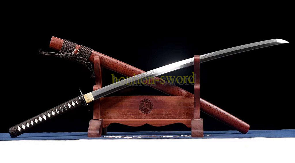 T10 Steel Clay Tempered Real Hamon Katana Japanese Samurai Sword Battle Ready Red
