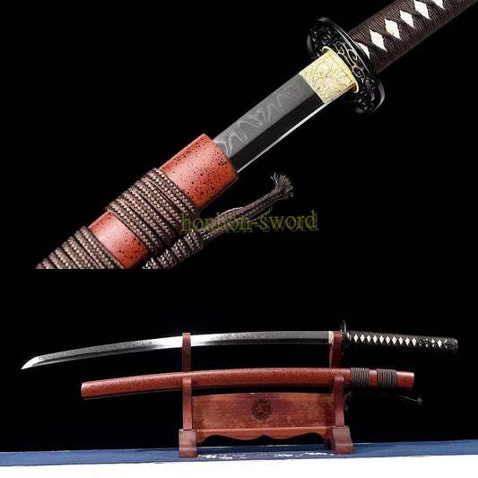 T10 Steel Clay Tempered Real Hamon Katana Japanese Samurai Sword Battle Ready Red