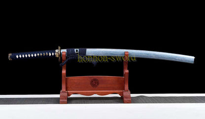 1095 Kohlenstoffstahl Katana Blaue Klinge Japanisches Samurai-Schwert Full Tang Schwarz 