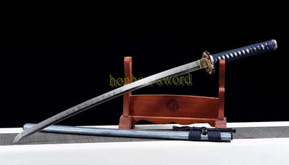 1095 Kohlenstoffstahl Katana Blaue Klinge Japanisches Samurai-Schwert Full Tang Schwarz 