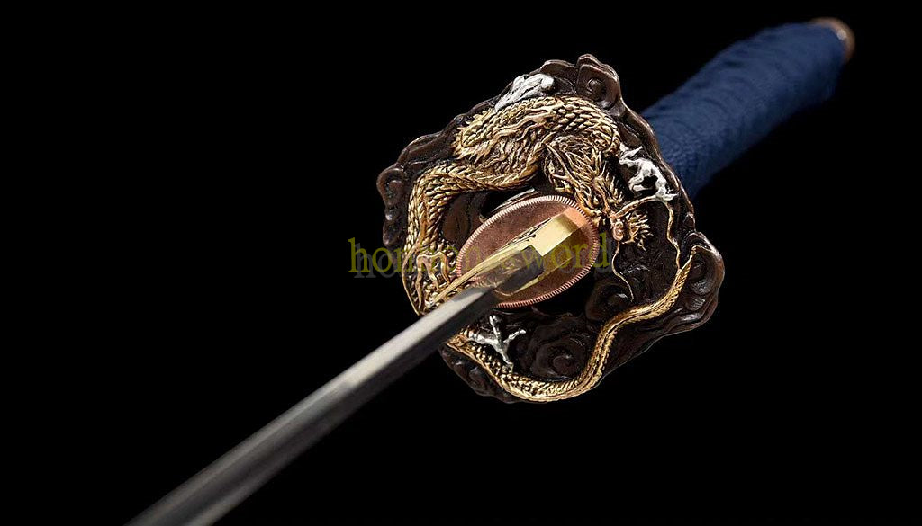 1095 Kohlenstoffstahl Katana Blaue Klinge Japanisches Samurai-Schwert Full Tang Schwarz 