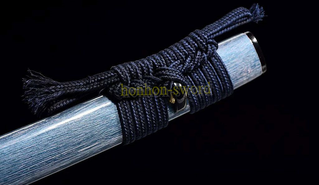 1095 Kohlenstoffstahl Katana Blaue Klinge Japanisches Samurai-Schwert Full Tang Schwarz 
