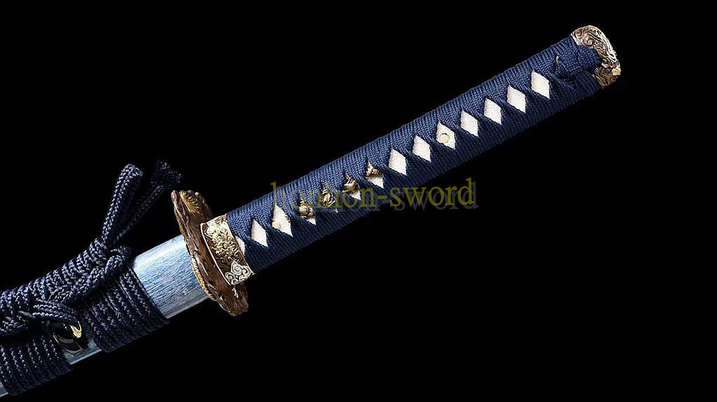 1095 Kohlenstoffstahl Katana Blaue Klinge Japanisches Samurai-Schwert Full Tang Schwarz 