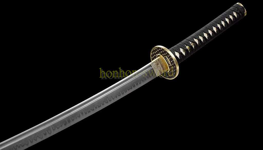 T10 Clay Tempered Katana Hand Polishing Japanese Samurai Sword Black Ox Horn Saya