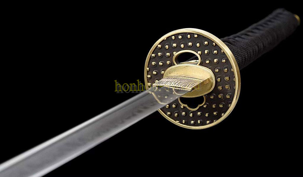 T10 Clay Tempered Katana Hand Polishing Japanese Samurai Sword Black Ox Horn Saya