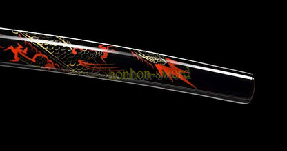 T10 Clay Tempered Katana Hand Polishing Japanese Samurai Sword Black Ox Horn Saya