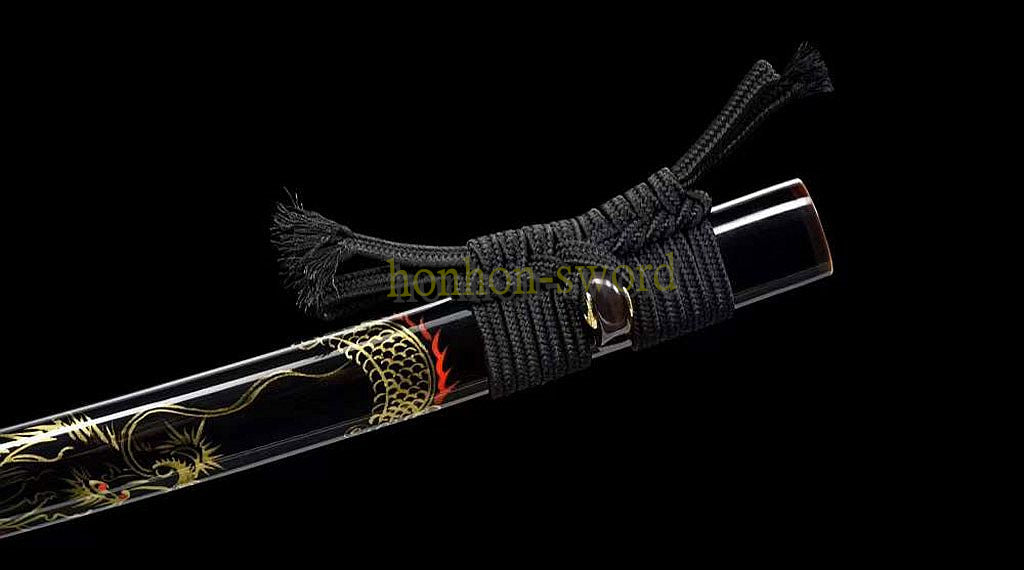 T10 Clay Tempered Katana Hand Polishing Japanese Samurai Sword Black Ox Horn Saya